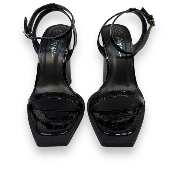 Nasty Gal Patent Croc Square Toe Ankle Strap Heels 5 - Picture 3 of 13
